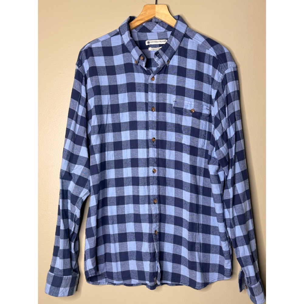 Southern Proper Faunsdale Flannel Shirt Mens XL Blue Buffalo Check Plaid Cotton